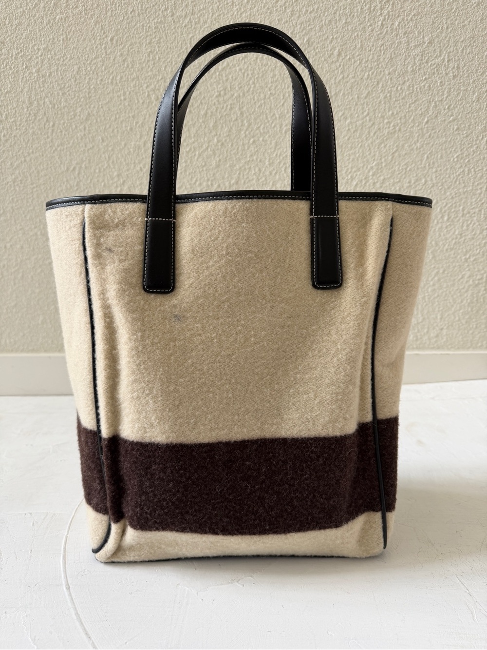 Coach Tote Bag Wool Ivory Brown Bag Top Leather Top Handles - Picture 2 of 12